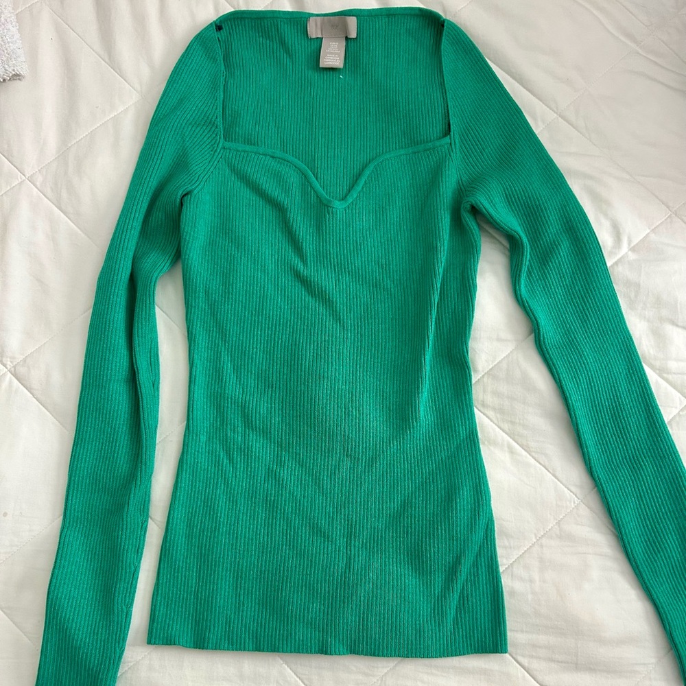 Green Ribbed Long Sleeve Top